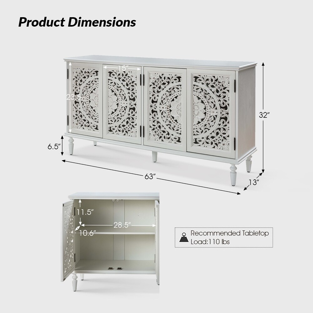 Ismenides Traditional Floral carved Built in Lighting Storage Sideboard With Adjustable shelves By HULALA HOME