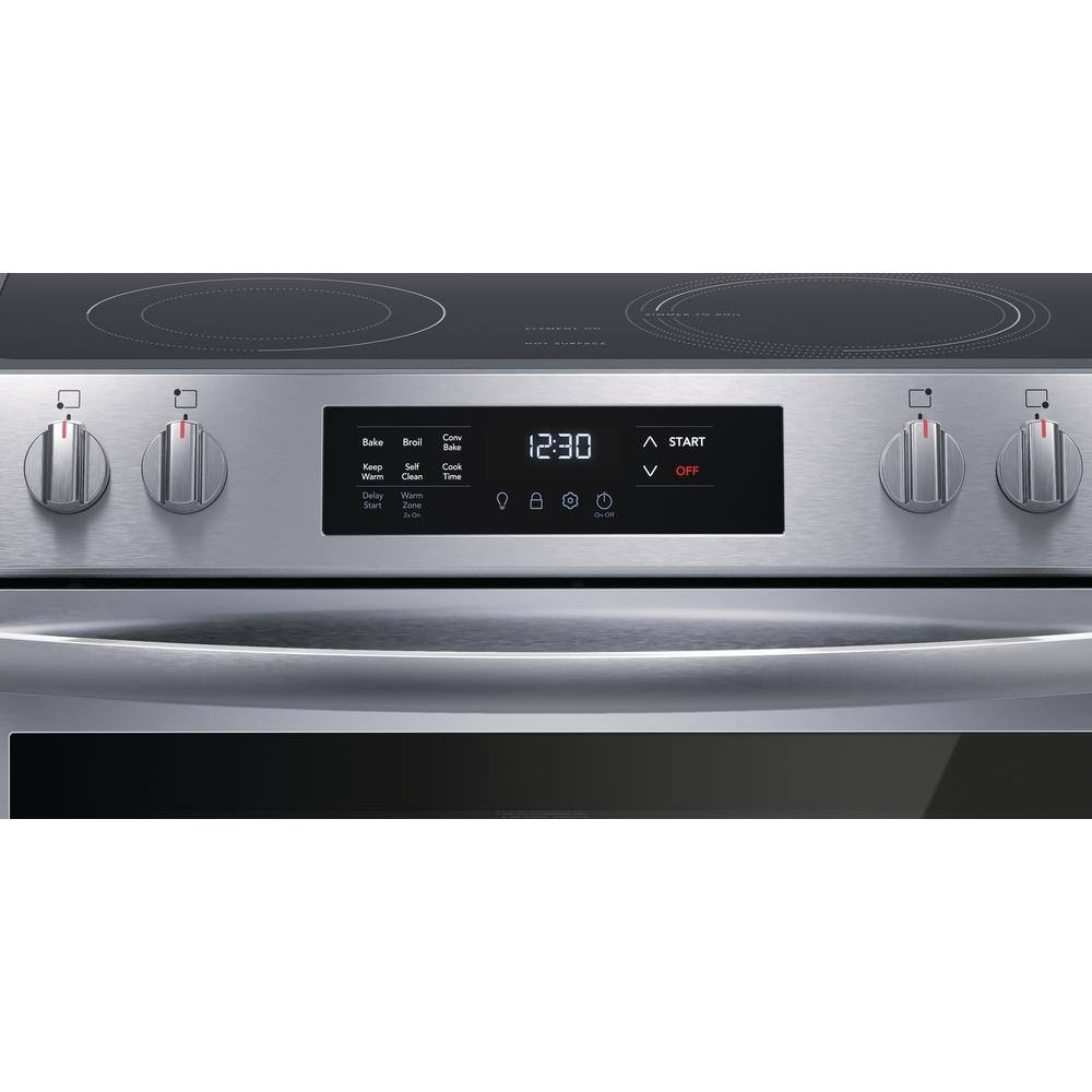 Frigidaire 30 in. 5-Element Slide-In Front Control Electric Range with Convection in Stainless Steel FCFE3083AS