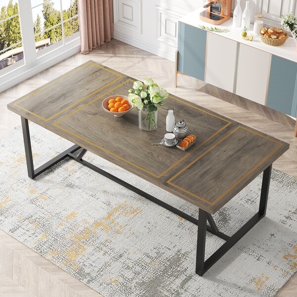 0.9 Inch Dining Table for 6 to 8， Modern Kitchen Table Dining Room Table， Rectangle Dinner Table