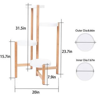 AESOME 4-Tier Bamboo Plant Stand 31.5 in. Tall Flower Pot Display Shelf Holder Nordic Style Wooden Rack with White Shelves HJ456L