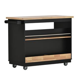 Nestfair Black Rolling Mobile Kitchen Island with 2-Drawers LKK005001B