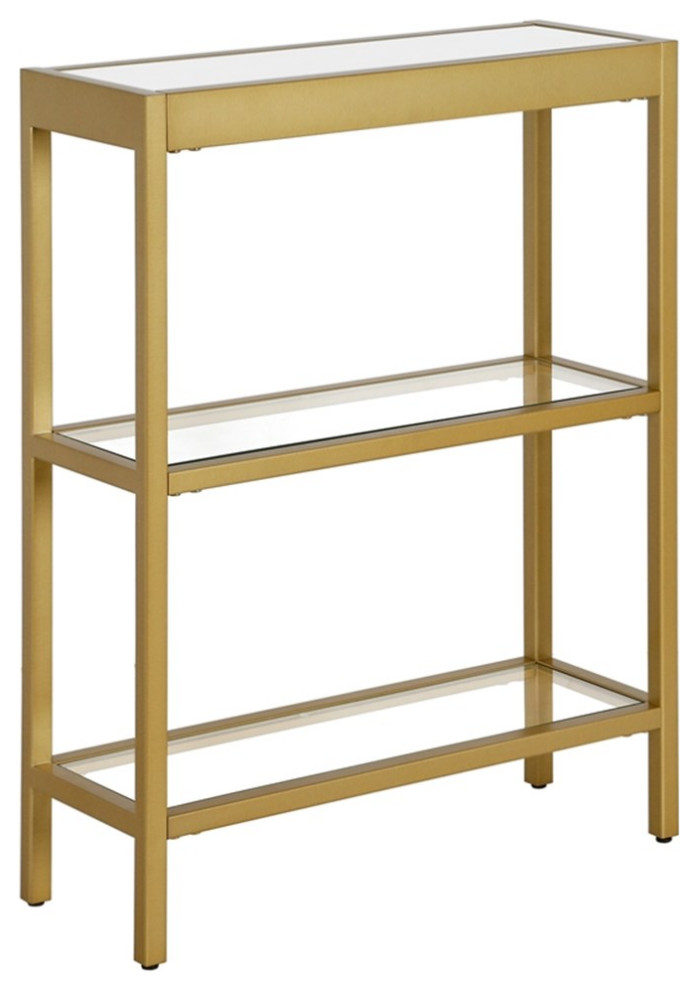 Maklaine Contemporary 22 quotGlass Console Table in Brass Finish   Contemporary   Console Tables   by Homesquare  Houzz