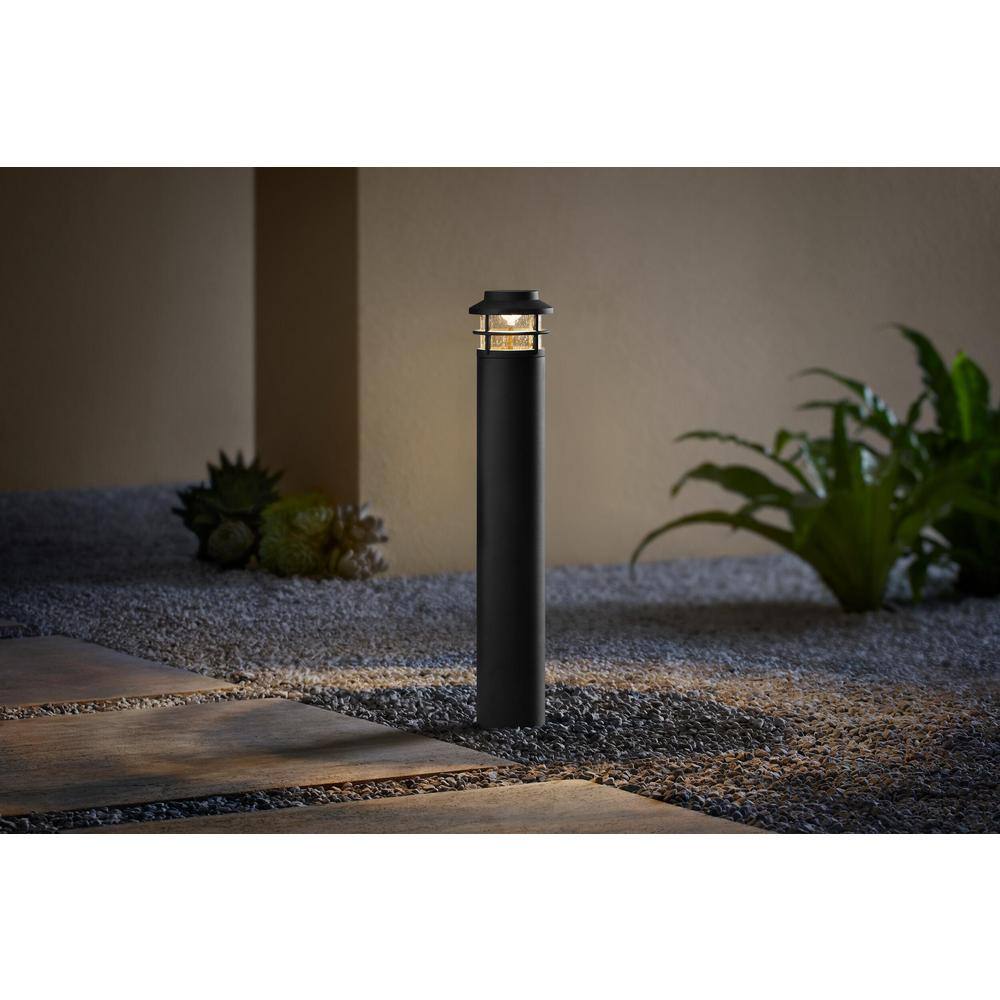 Hampton Bay Marion 20''H Black Low Voltage LED Bollard Path Light with Seeded Glass LBW1501LX-01