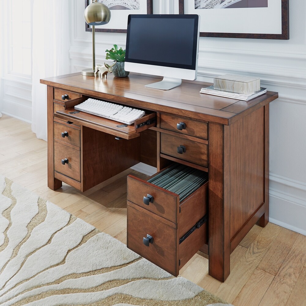 Tahoe Aged Maple Executive Pedestal Desk