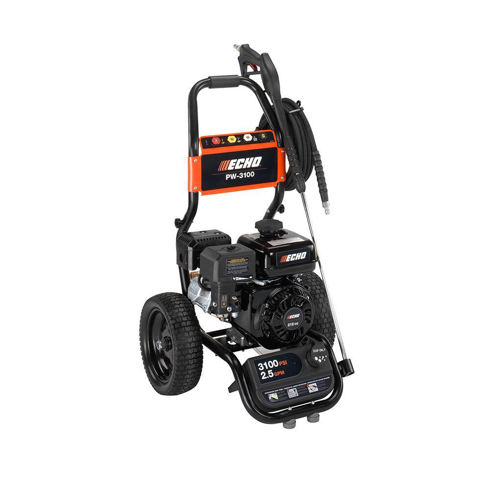 ECHO 3100 PSI 2.5 GPM Gas Cold Water Pressure Washer with 212 cc 4-Stroke Engine and 25 Foot Hose with 4 Included Nozzle Tips PW-3100