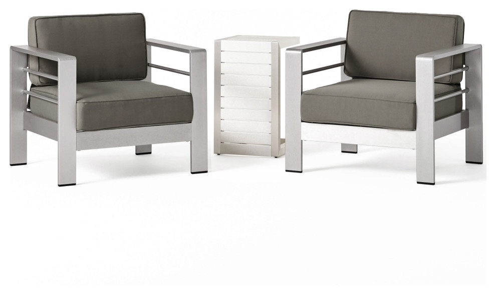 GDF Studio Coral Bay Outdoor Aluminum Club Chairs With Side Table   Contemporary   Outdoor Lounge Sets   by GDFStudio  Houzz