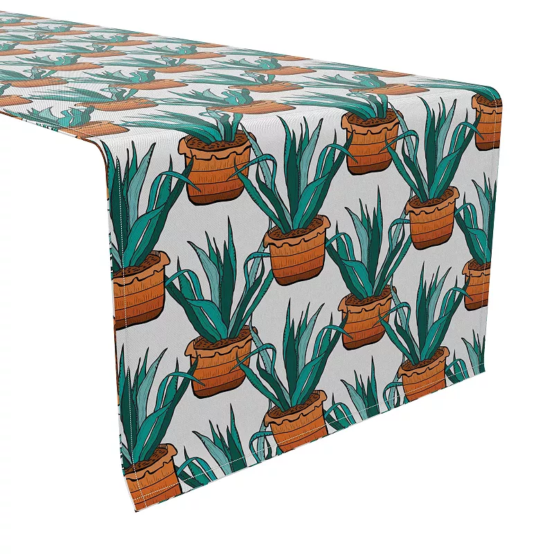 Table Runner， 100% Cotton， 16x90， Green House Succulents