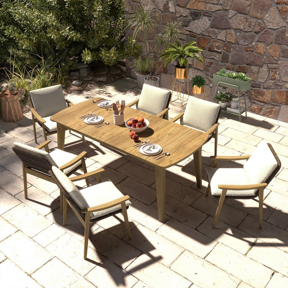 7 Pieces Outdoor Patio Dining Set with Teak Wood Table and Chair   Midcentury   Outdoor Dining Sets   by Homary International Limited  Houzz