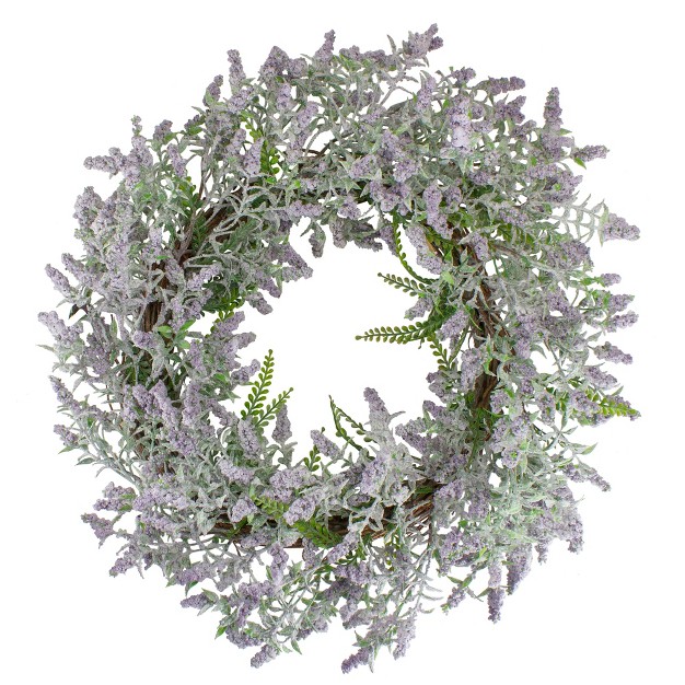 Northlight Lavender And Leaves Spring Floral Artificial Wreath Purple 22 inch