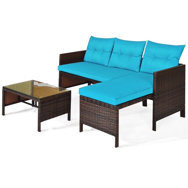 Tangkula 3 piece Outdoor Rattan Wicker Sectional Sofa Set Patio Conversation Sofa Set