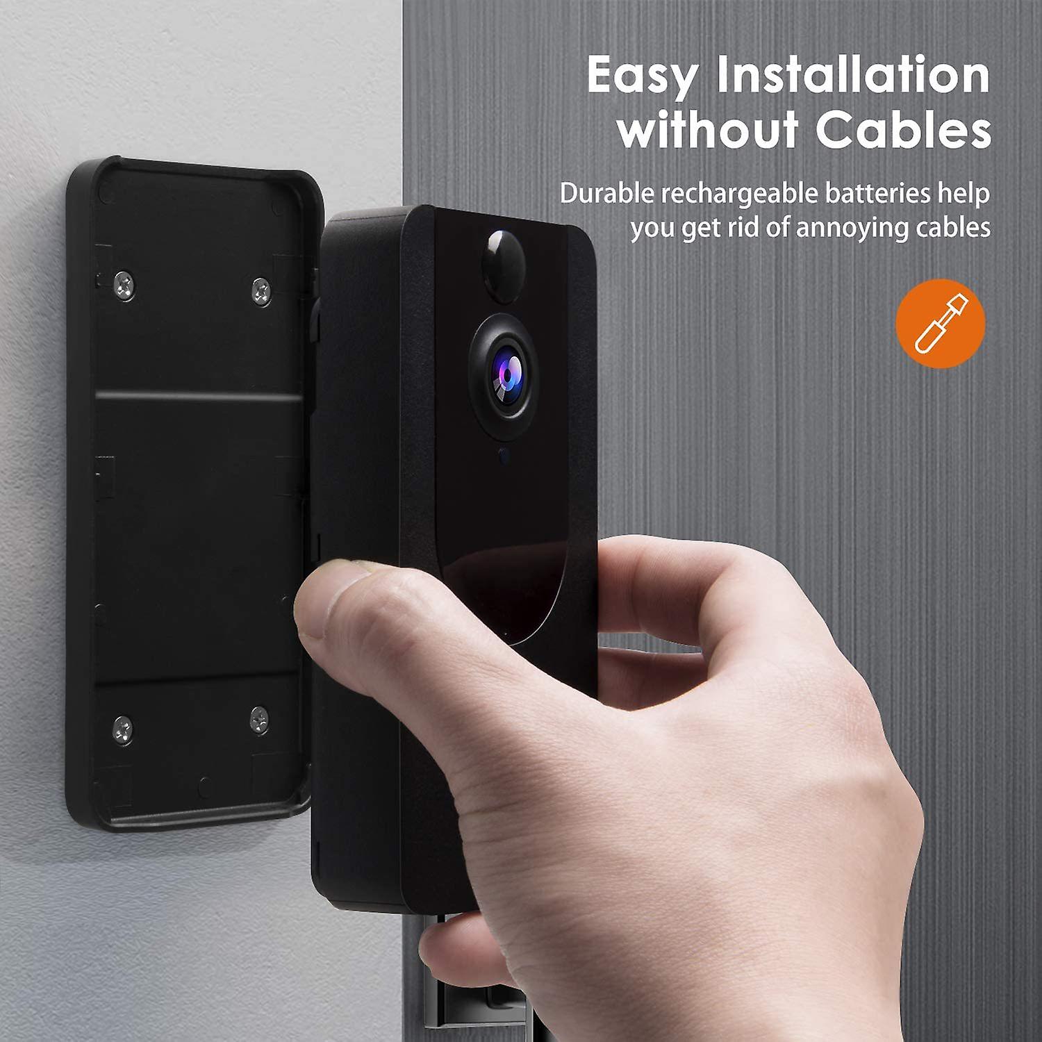 V7 1080p Wireless Video Doorbell 166 Wide Angle Lens Wifi Motion Detection Black