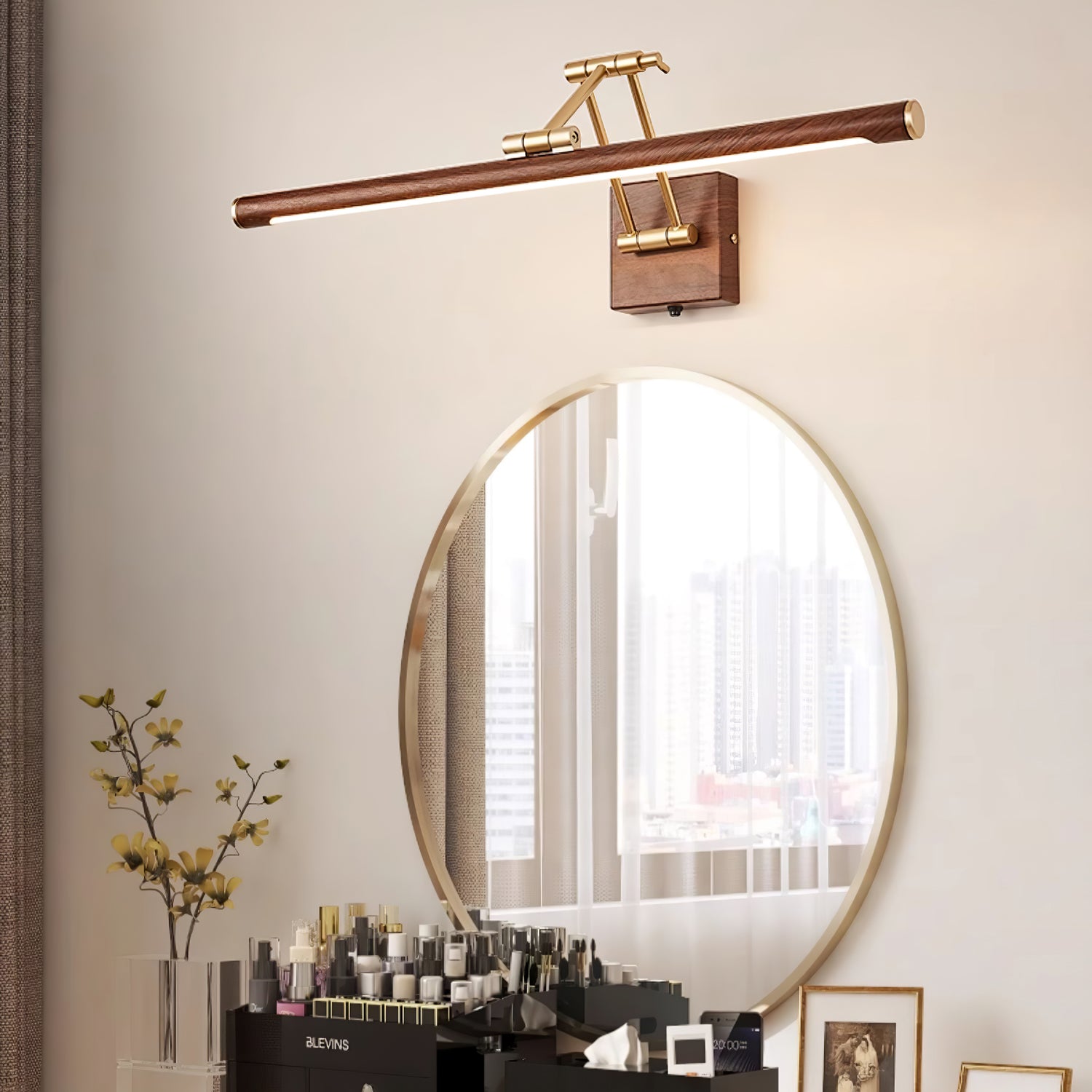 Walnut Color Linear Adjustable Wall Light