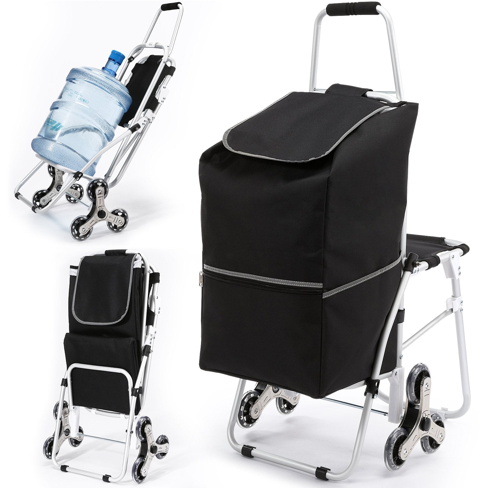 Sturdy 50L Foldable Shopping Stair Climbing Cart With Bag And Seat