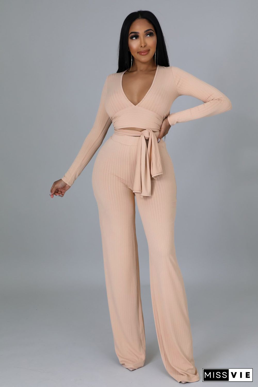 V Neck Irregular Top Straight-leg Pants Set