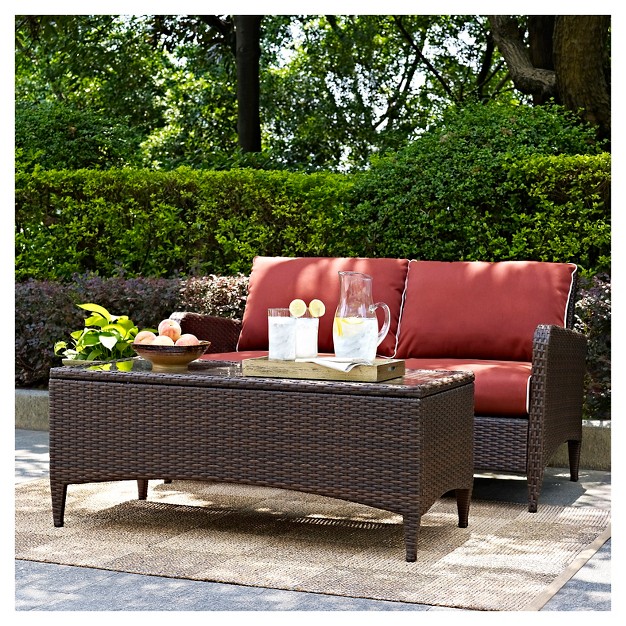 Kiawah 2 Piece Outdoor Wicker Seating Set With Chair amp Ottoman Sangria Crosley