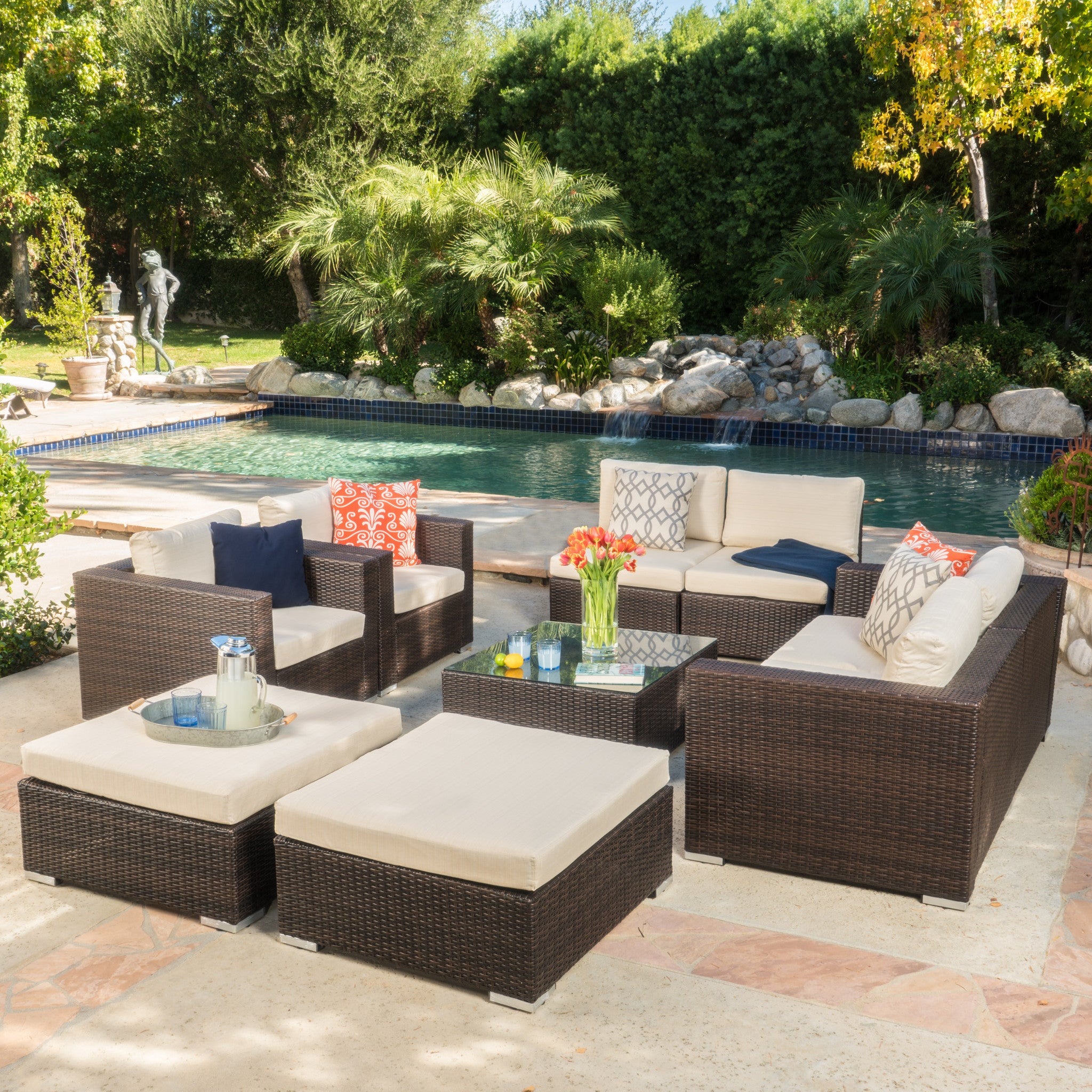 Francisco 9pc Outdoor Wicker Sectional Sofa Set w/ Cushions