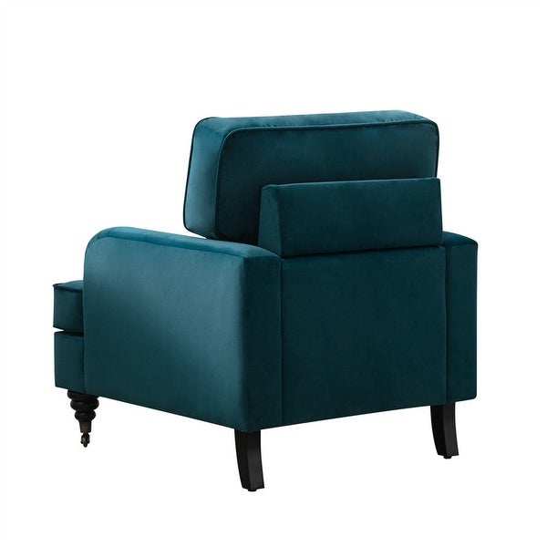 Velvet Accent Chair， Sofa Armchair with Casters， Mid-Century Velvet Upholstered Comfort Armchair with Wooden Legs