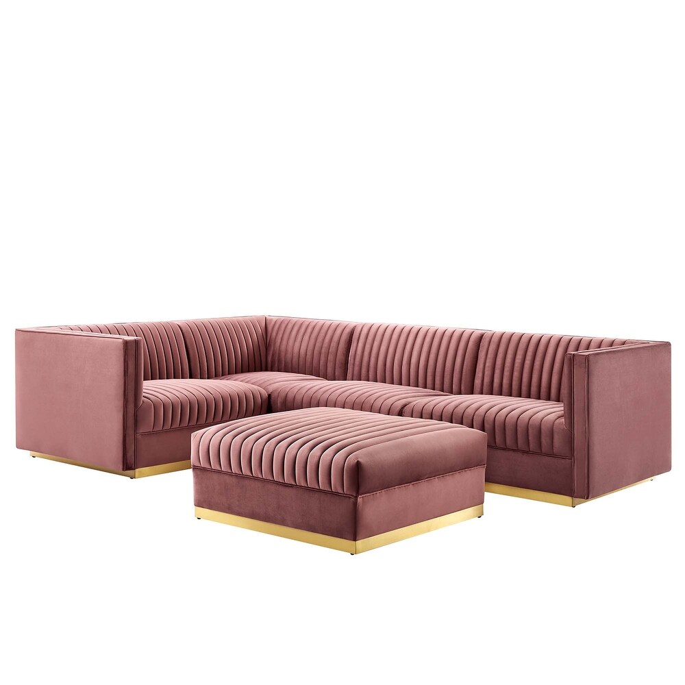 Sanguine Channel Tufted Performance Velvet 5 Piece Left Facing Modular Sectional Sofa