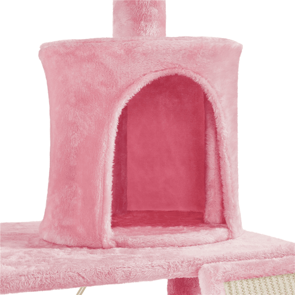 SMILE MART 63.5″H Multi Level Cat Tree Condo with Basket & Hammock & Scratching Post for Small/Medium Cats, Pink