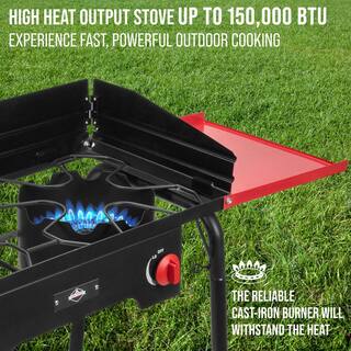 HIKE CREW Outdoor Dual Burner Stove with Carrying Bag and Side Shelves HCSTV2BSH