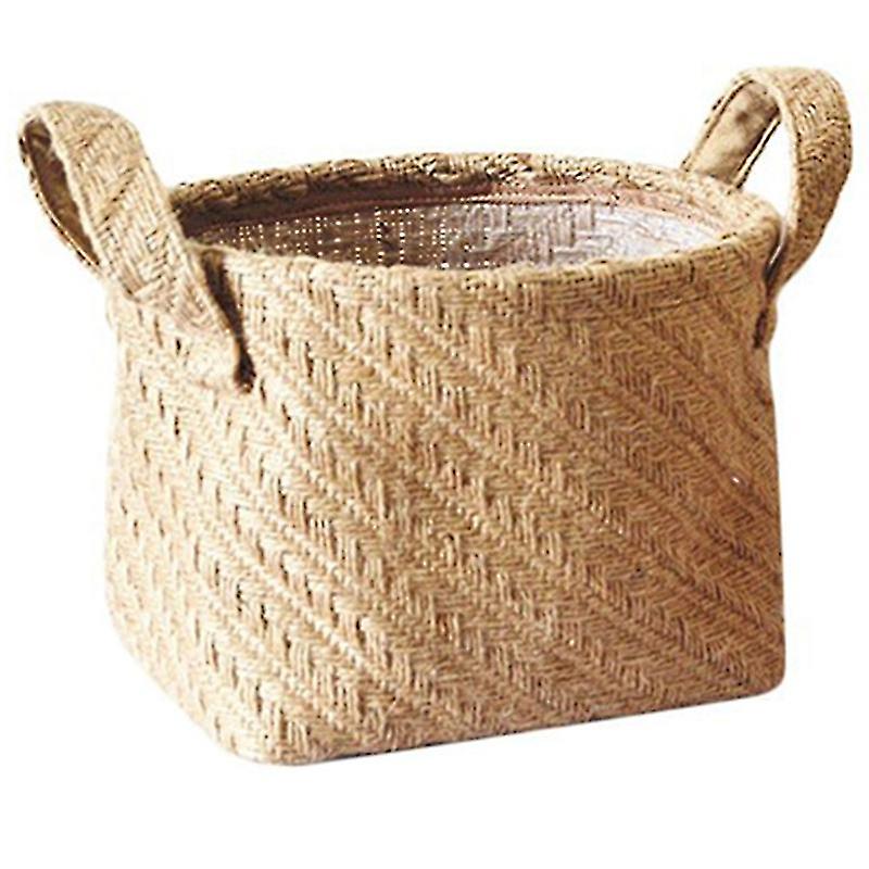 Woven Storage Basket Hemp Rope Flower Pot Box Dark Color 14x17x16cm