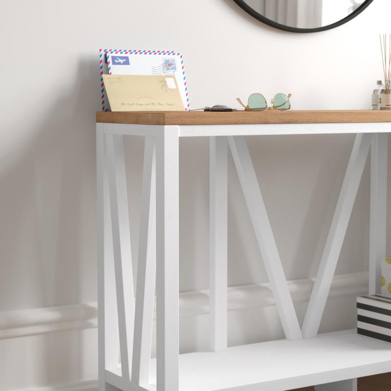 White/Warm Oak Entry Table   Farmhouse   Console Tables   by Pot Racks Plus  Houzz