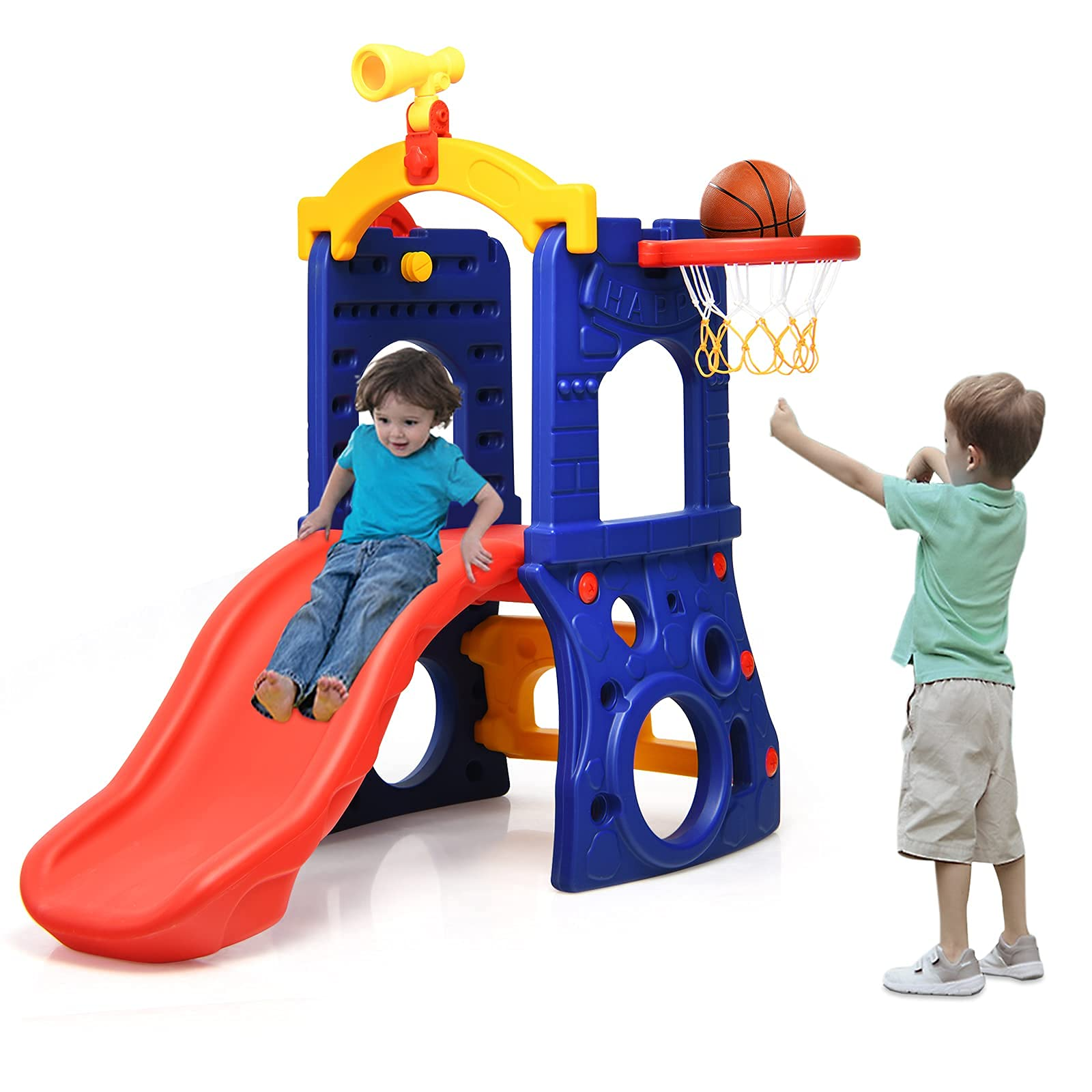 BABY JOY Slide for Kids, 6-in-1 Freestanding Toddler Slide Set with Basketball Hoop (6 in 1 Slide)