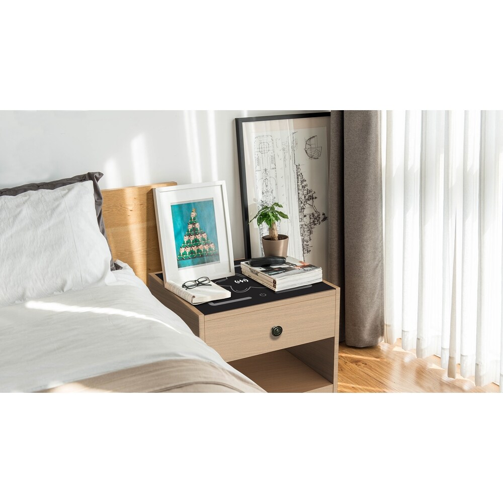 White Melamine Nightstand with Wireless Charging  USB Ports  and Smart LED Light