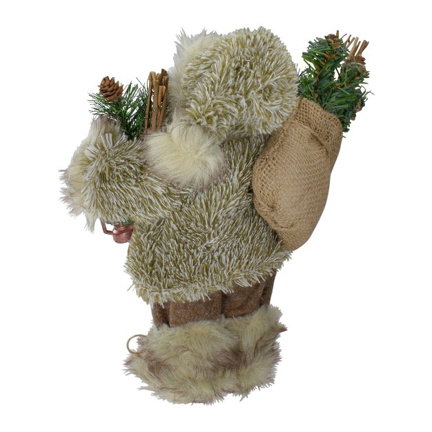 Mountain Santa Dressed In Plush Brown Coat And Fur Boots Christmas Figure