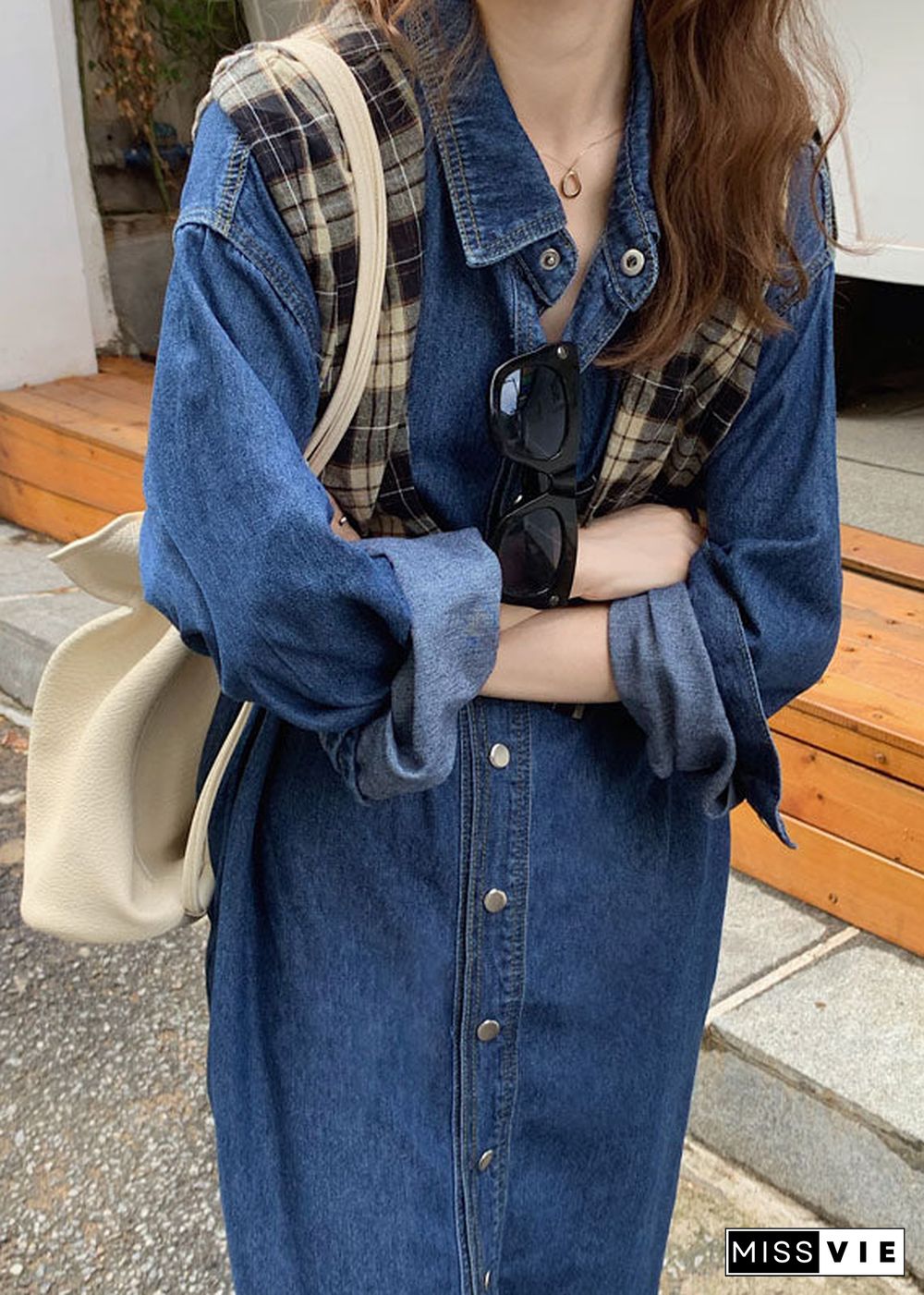 Unique Blue Peter Pan Collar Patchwork Denim Shirts Dresses Spring