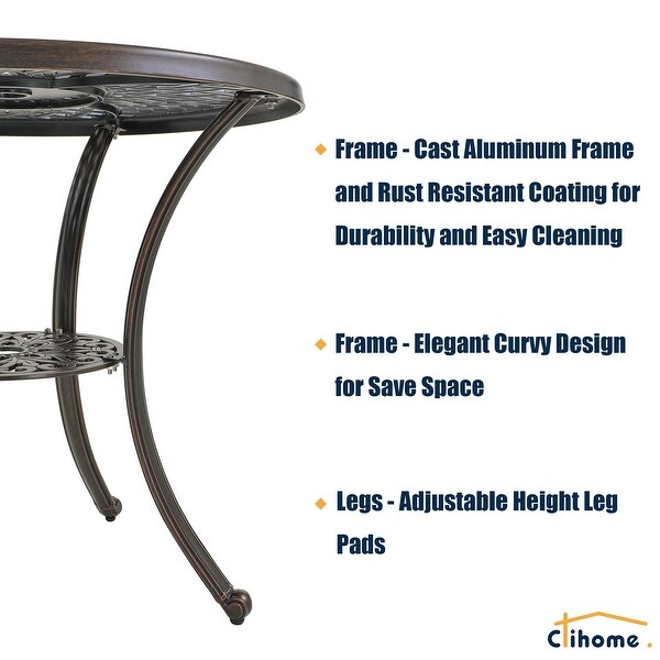 Clihome Patio Cast Aluminum Dining Table with Umbrella Hole