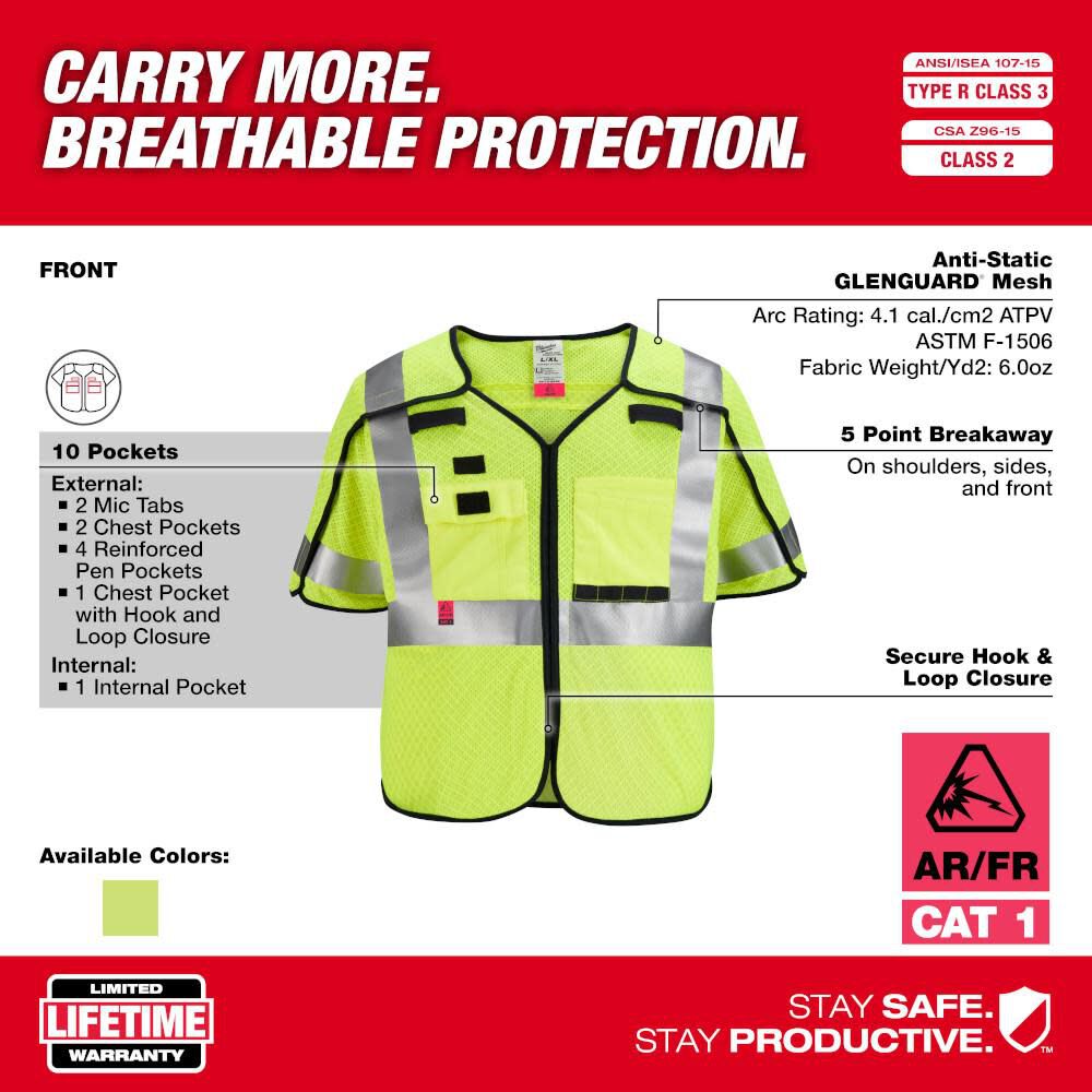 MW Safety Vest AR/FR Cat 1 Class 3 Breakaway 48-73-5231M910 from MW