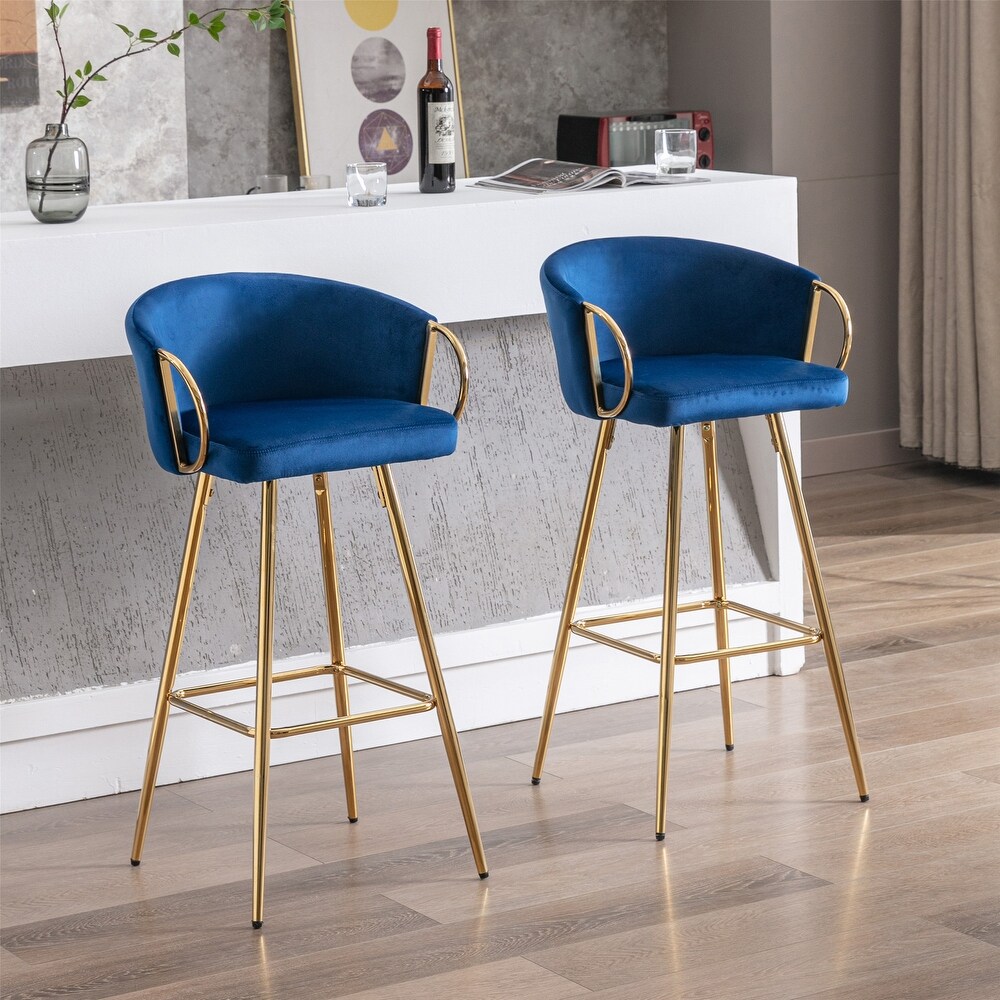 39.37 Inch High Velvet Bar Stools With Golden legs (Set of 2)   N/A