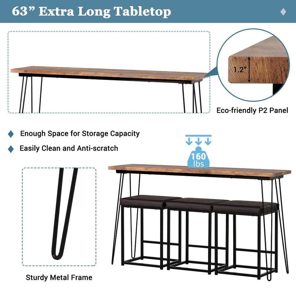 3 PU Stools Bar Kitchen Table Set Console Table