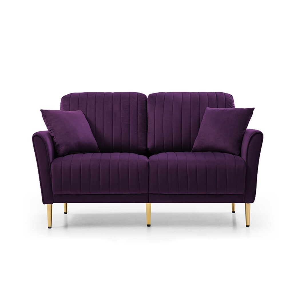 Purple Luxurious Velvet Sofa Set with Tufted Cushions (Loveseat + 2 Armchair + 4 Pillows)