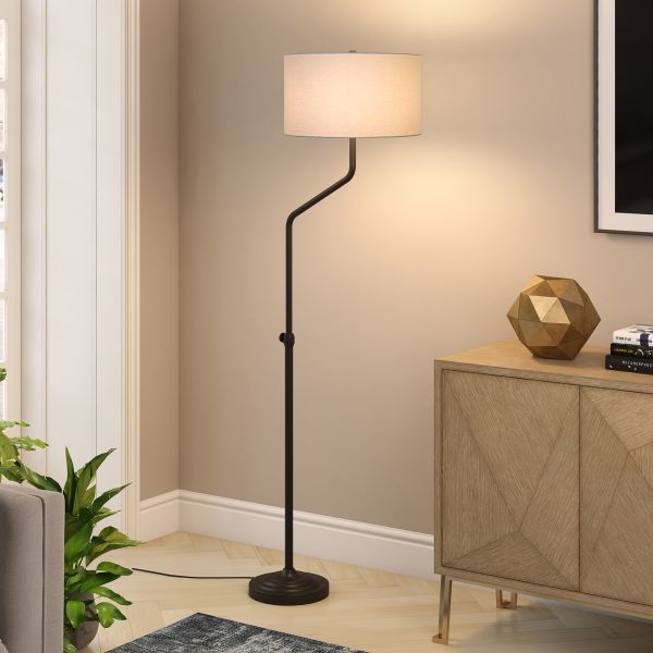 Callum Height-Adjustable Floor Lamp with Fabric Shade in Blackened Bronze/White