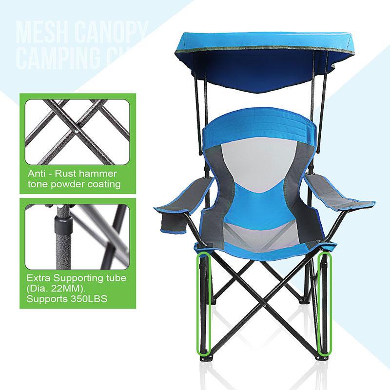 MF Studio Folding Camping Chair with Shade Canopy Heavy Duty Steel Frame with Carry Bag and Cup Holder Blue  Crowdfused