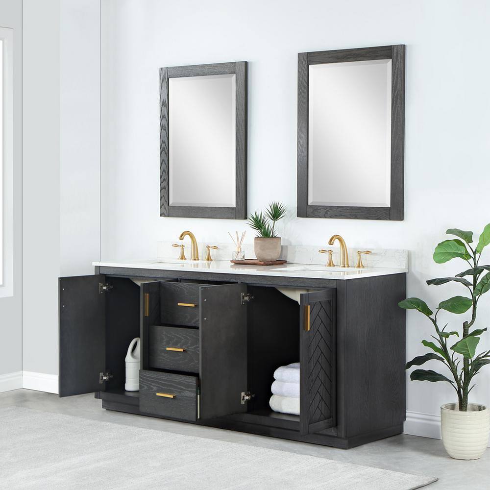 Altair Gazsi 72 in. W x 22 in. D x 34 in. H Bath Vanity in Brown Oak with Grain White Composite Stone Top 543072-BN-GW-NM