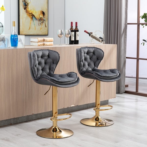 Set of 2 Bar Stools，with Chrome Footrest and Base