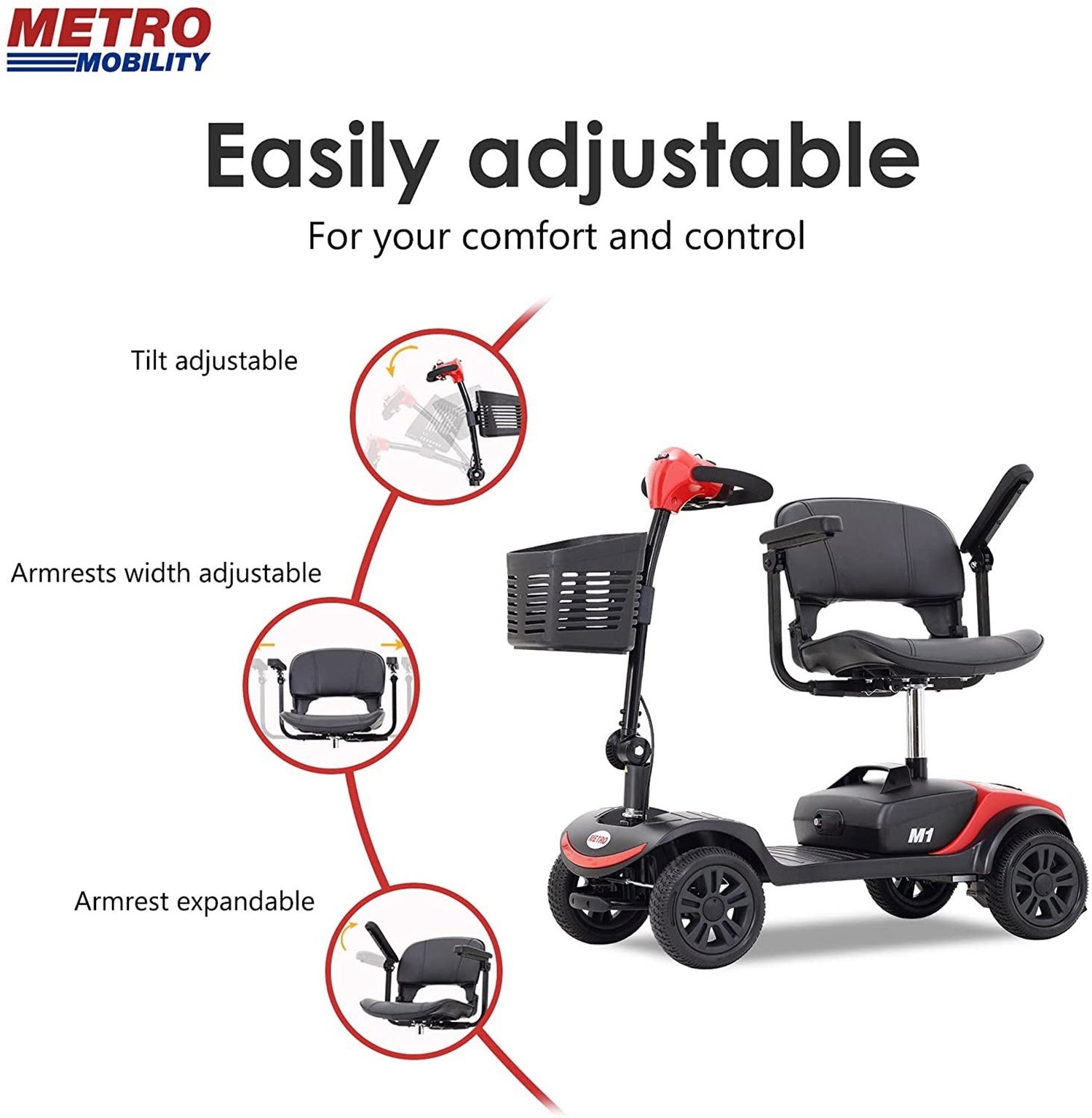 Folding Mobility Scooter for Seniors , Electric Powered Mobile Wheelchair Device for Senior, Electric 4 Wheel Mobility Scooter with Anti-tip