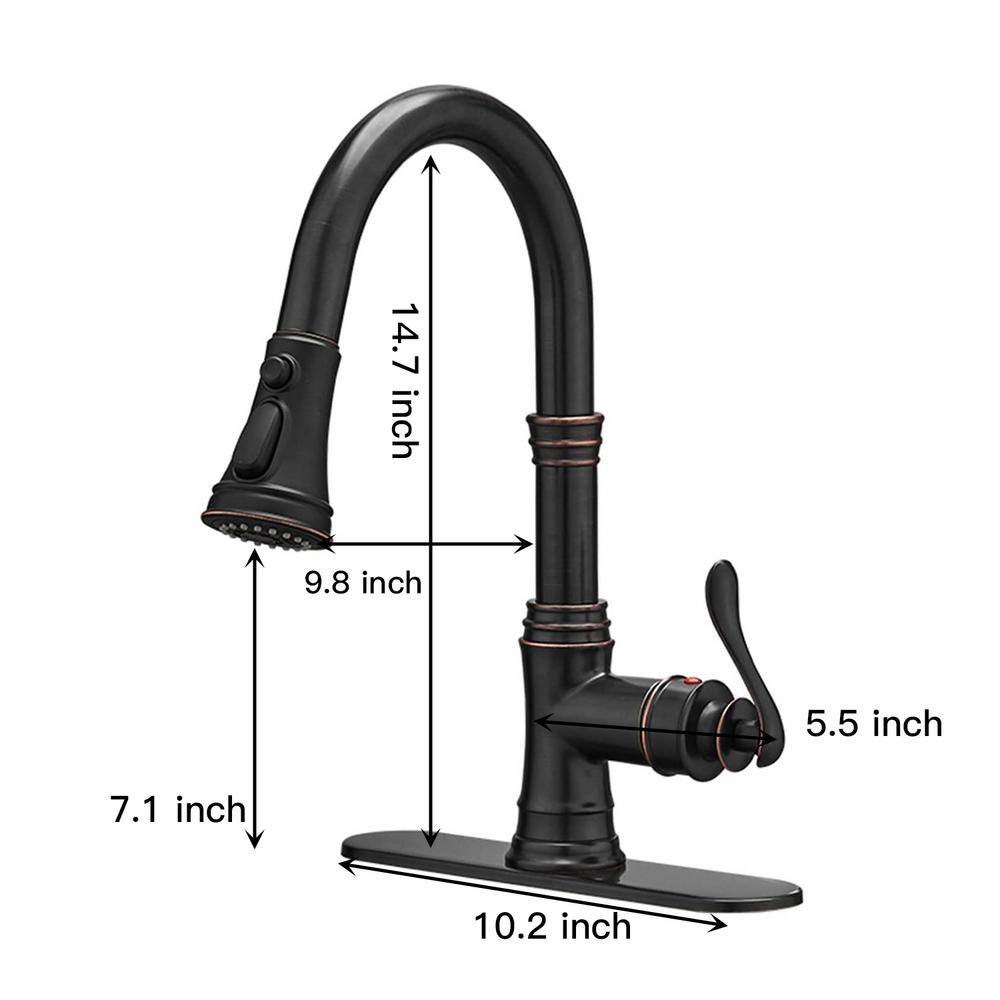 FORCLOVER Single-Handle Deck Mount 3 Spray High Arc Pull Down Sprayer Kitchen Faucet with Deck Plate in Oil Rubbed Bronze FRIMFYT10ORB