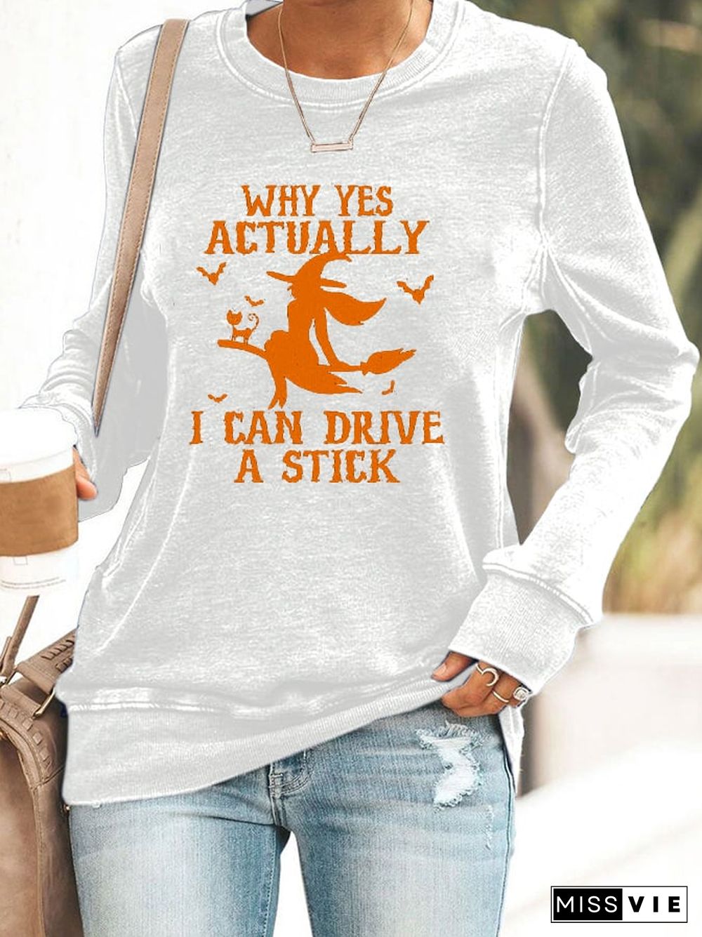 Women's Halloween Why Yes Actually I Can drive A Stick Printed Sweatshirt