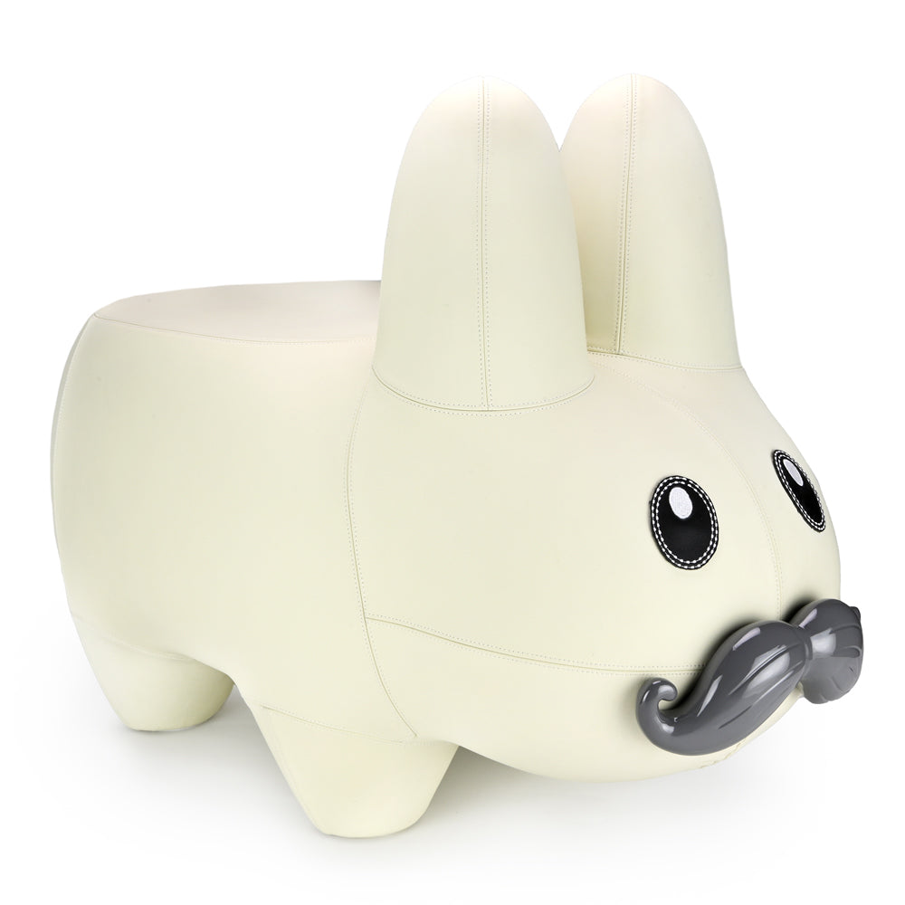 Leather Happy Labbit Stool by Frank Kozik - Virgin White Edition