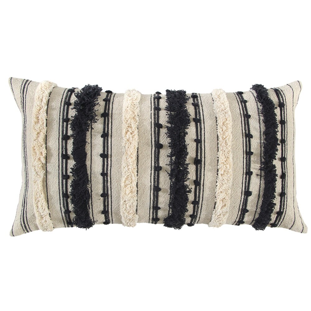 Natural / black Stripe Textured Cotton Pillow Cover