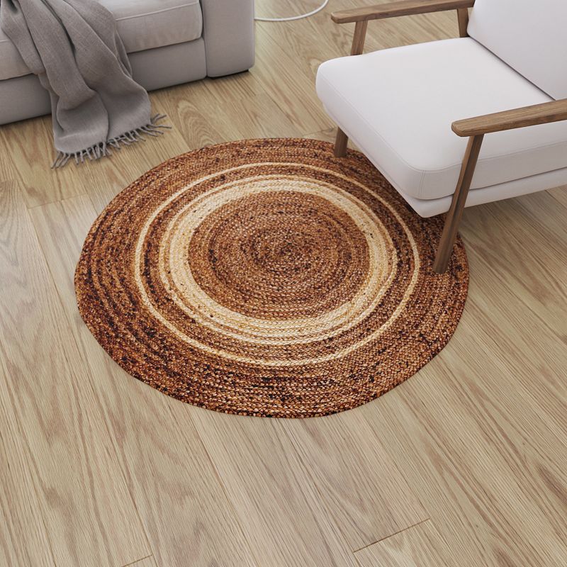 Merrick Lane 4 Foot Round Natural Fiber Braided Indoor Jute Area Rug