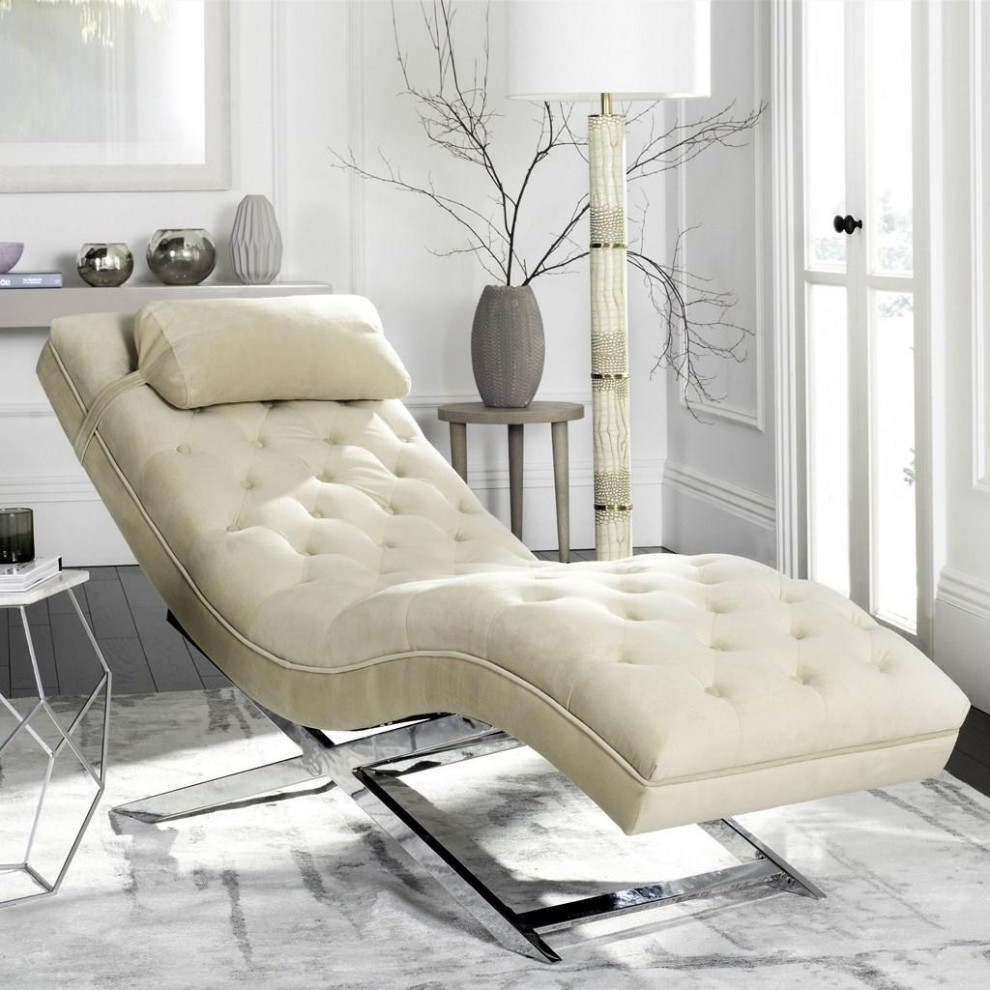 Boyd Chaise With Headrest Pillow Beige/Silver   Contemporary   Indoor Chaise Lounge Chairs   by V.S.D Furniture  Houzz