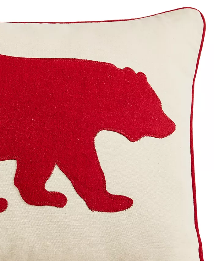 Eddie Bauer Bear Applique Grey Felt Breakfast Pillow