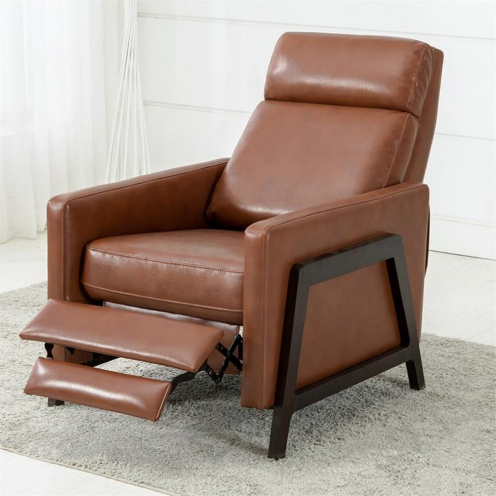 Bowery Hill Push Back Faux Leather Recliner in Caramel Finish   Transitional   Recliner Chairs   by Homesquare  Houzz