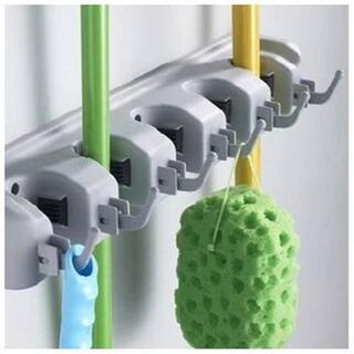 Sorbus Wall Mounted Broom Mop and Other Items with 6 Hooks Storage Organizer MOP-HLDR