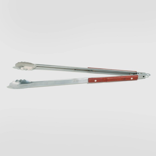 Stainless Steel Extra Long Rosewood Tongs Silver Outset